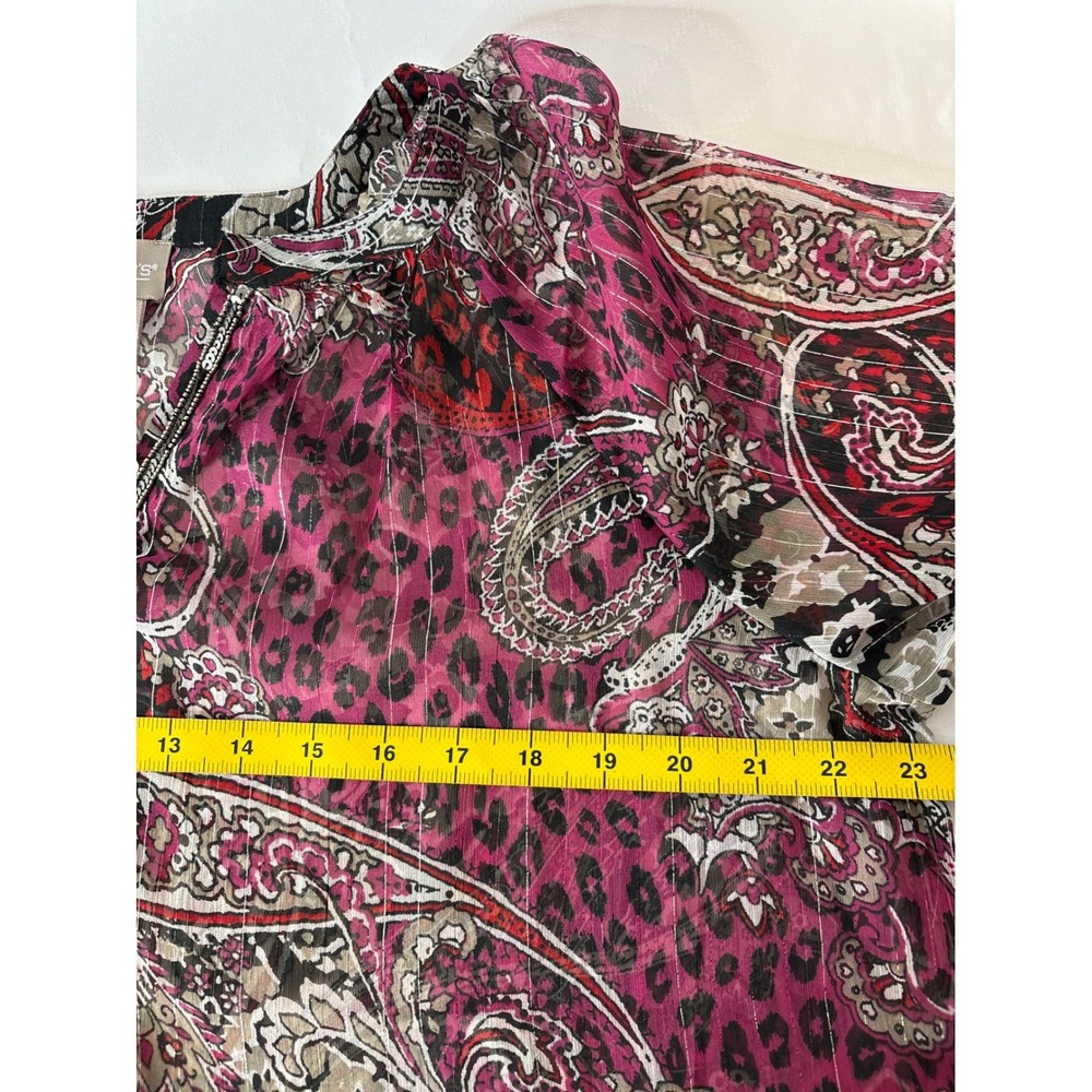NWT CHICO'S Pink Paisley Leopard Sequin Tunic Top Sz 3/XL Metallic Maximalist - Picture 7 of 12